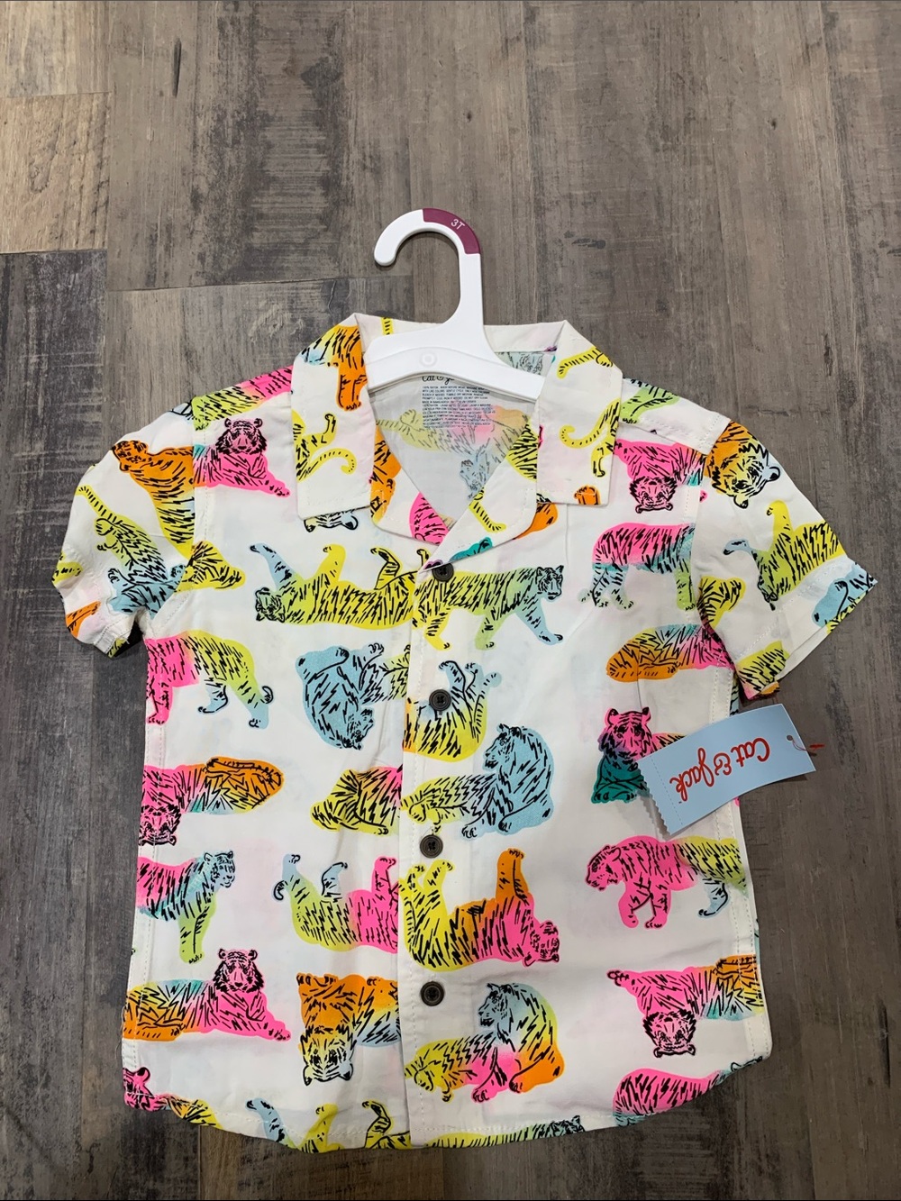 Cat & Jack Neon Tiger Print Button-Up — Pink, Yellow, Orange, Blue